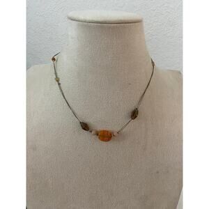 Vintage Wire Necklace with Orange Bead Focal - Y2K Retro